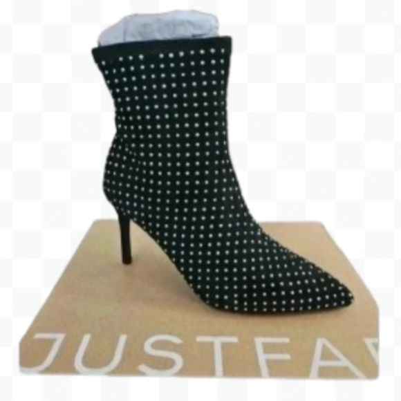 JustFab Khloy Black Mobwife Baddie Studded  Date Night Heeled Womens Boot Sz 6 - Picture 1 of 7